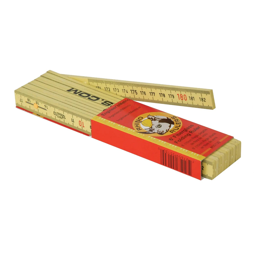 RHINO Rulers Heavy Duty 6 ft. Fiberglass Folding Rule - 10ths/mm